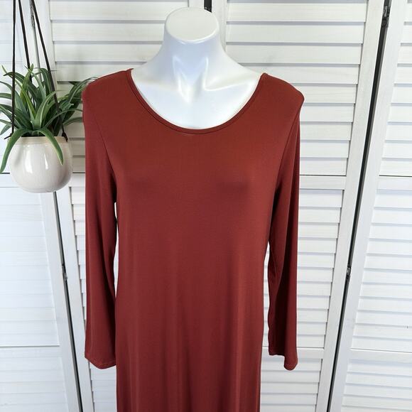 New Stevie‎ Hender Brick Red Tiered Maxi Dress Long Sleeve Stretch Knit Size M - Picture 2 of 8